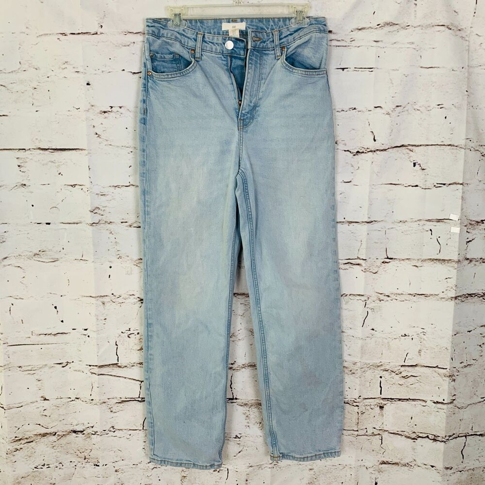H&M Women's Size 8 Light Blue Wash Cotton Denim Pockets Straight Trashed Jeans